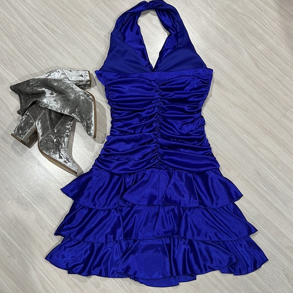 Ruched Cocktail Party Dress with Rhinestone Accents - Picture 2 of 10